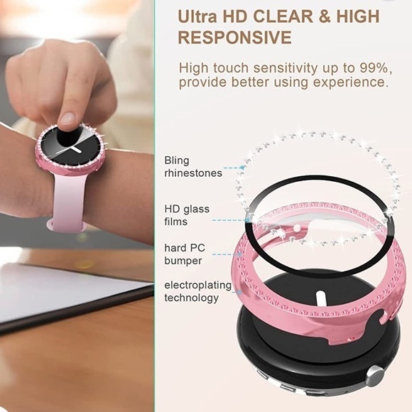 BHARVEST 3-Pack Bling Case for Pixel Watch Cover with Tempered Glass Screen - Picture 10 of 11